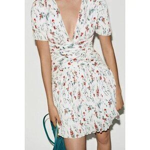New Maje Rasion Plisse Floral Mini Dress White Medium $490